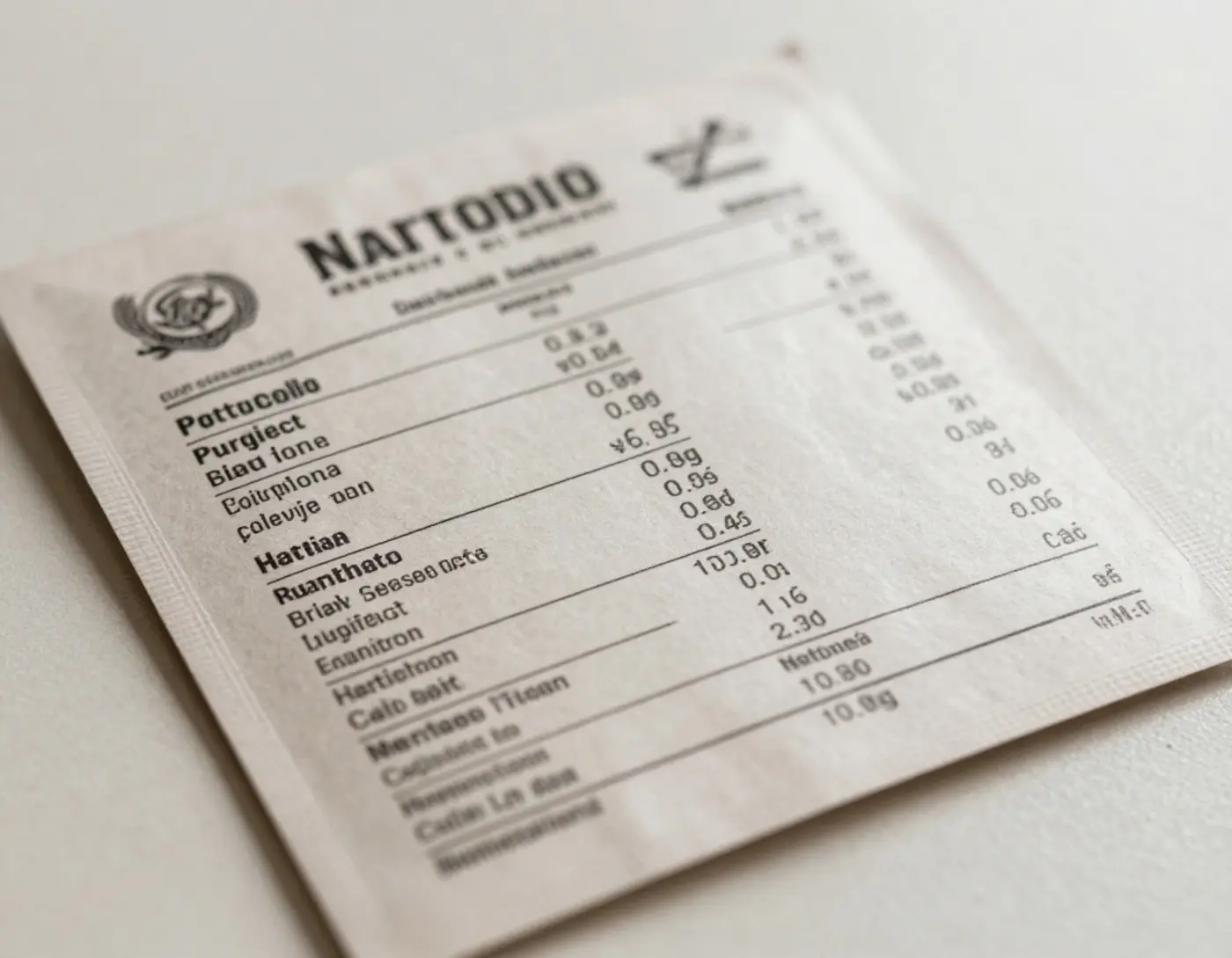 Tableau d'information nutritionnelle imprimé sur un emballage alimentaire posé sur une table